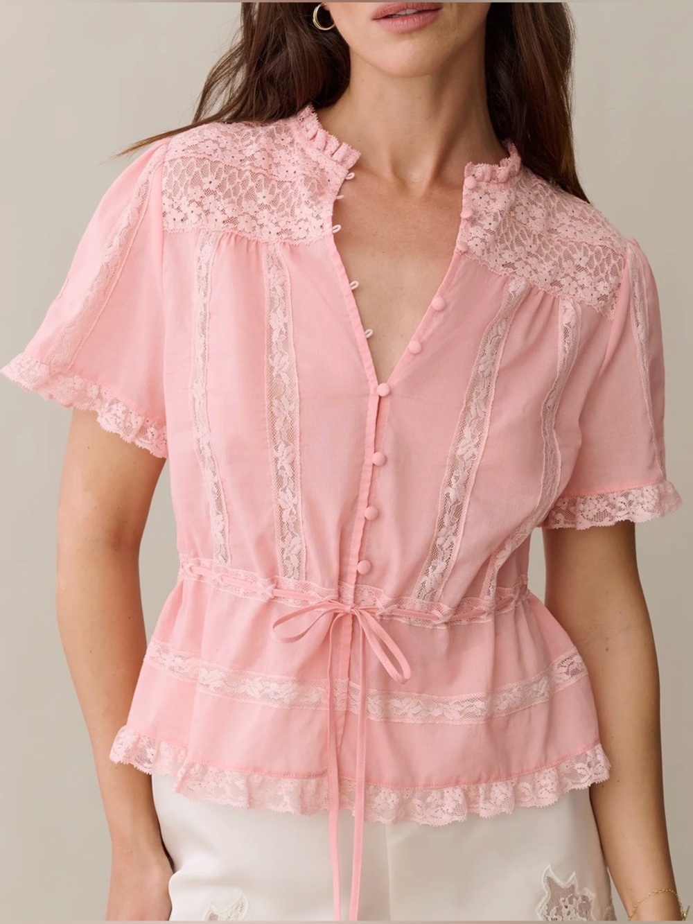 Few Moda sorella NWT Destiny 100% Cotton Pink Lace-Trim Blouse